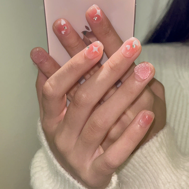 Love candy hug bear flash diamond spring and summer cute nail patch Handmade Press-on Nails short nail fake nail wholesale｜365nails