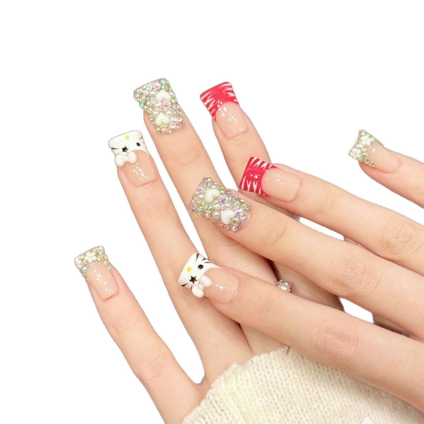 Cute Kitty Sparkle Duckbill Press On Nails