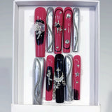 Red Silver Metallic Cross Statement Press On Nails