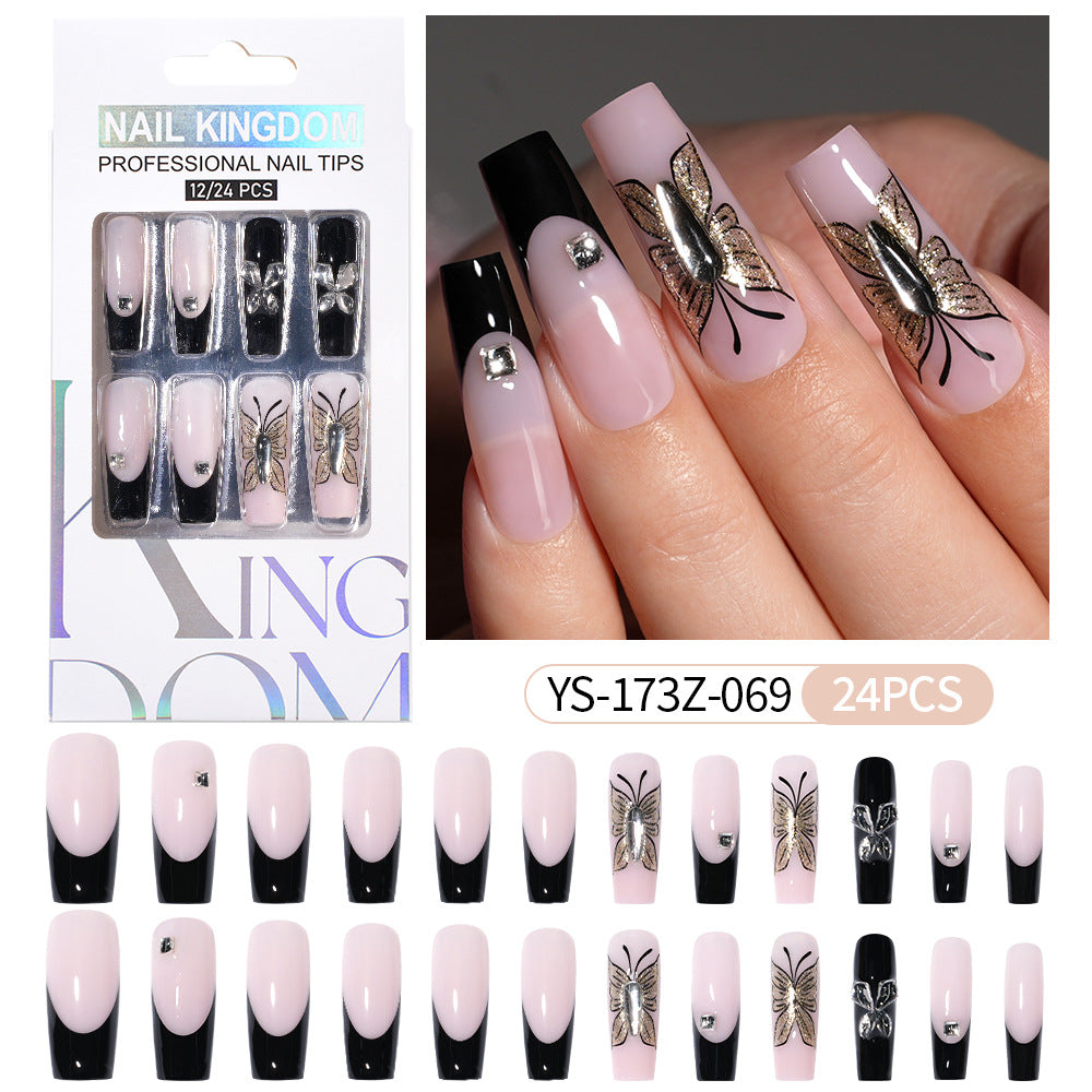 Press on nails fake nail patch extension nail Spice Girl medium rectangle removable 24 pieces with drill manicure