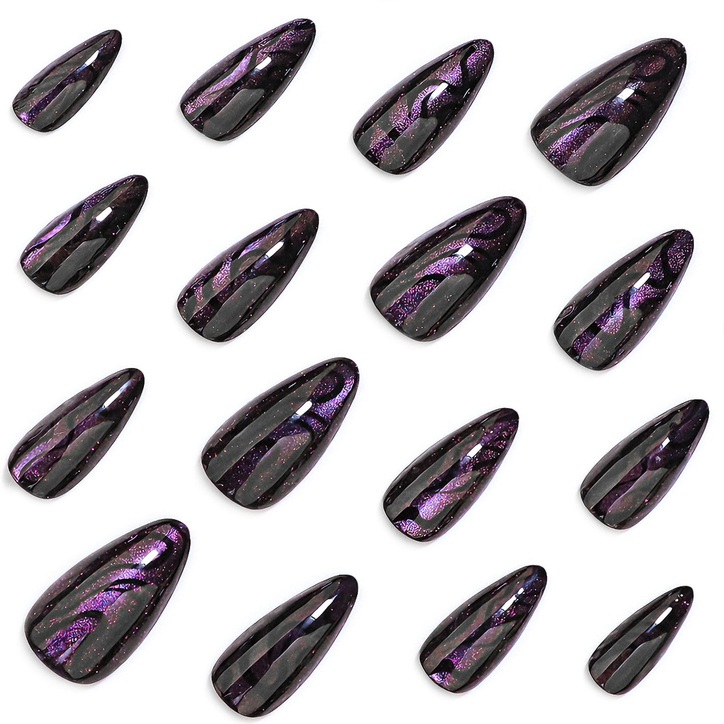Iridescent Black Shimmer Stiletto Press On Nails