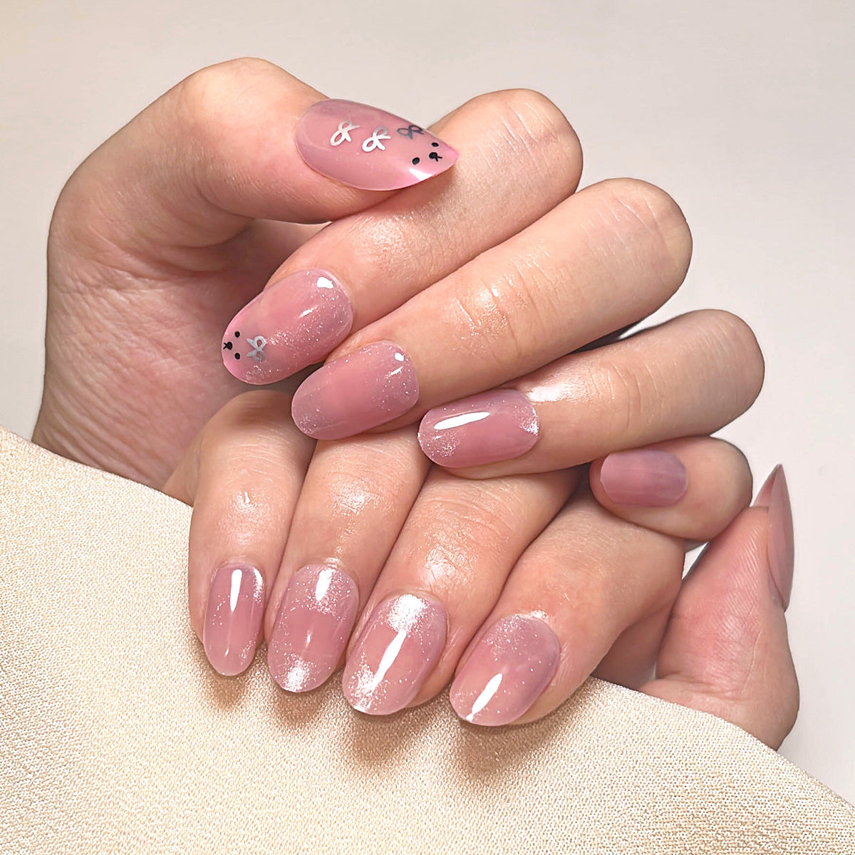 24片裝粉色甜美貓眼貼片（蝴蝶結）ins風｜365nails