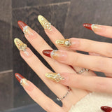 Red Gold Crystal Luxury Press On Nails