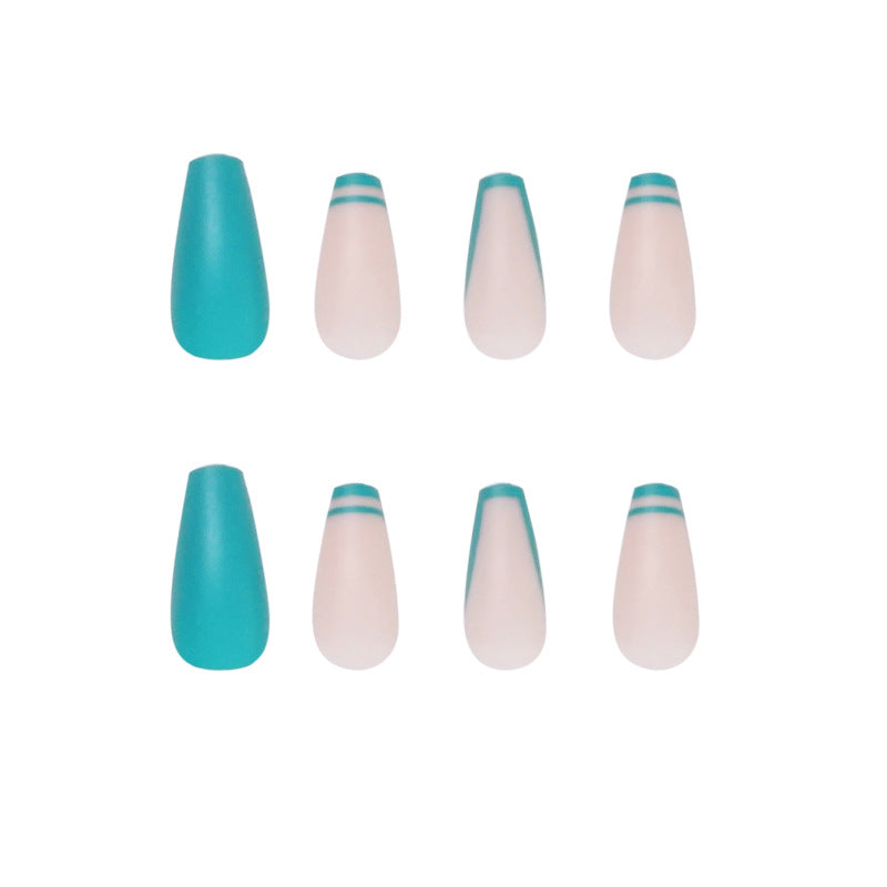 Uñas francesas con efecto lago azul, uñas postizas blancas, parches extraíbles, almohadillas para uñas postizas, uñas postizas, uñas 365nails
