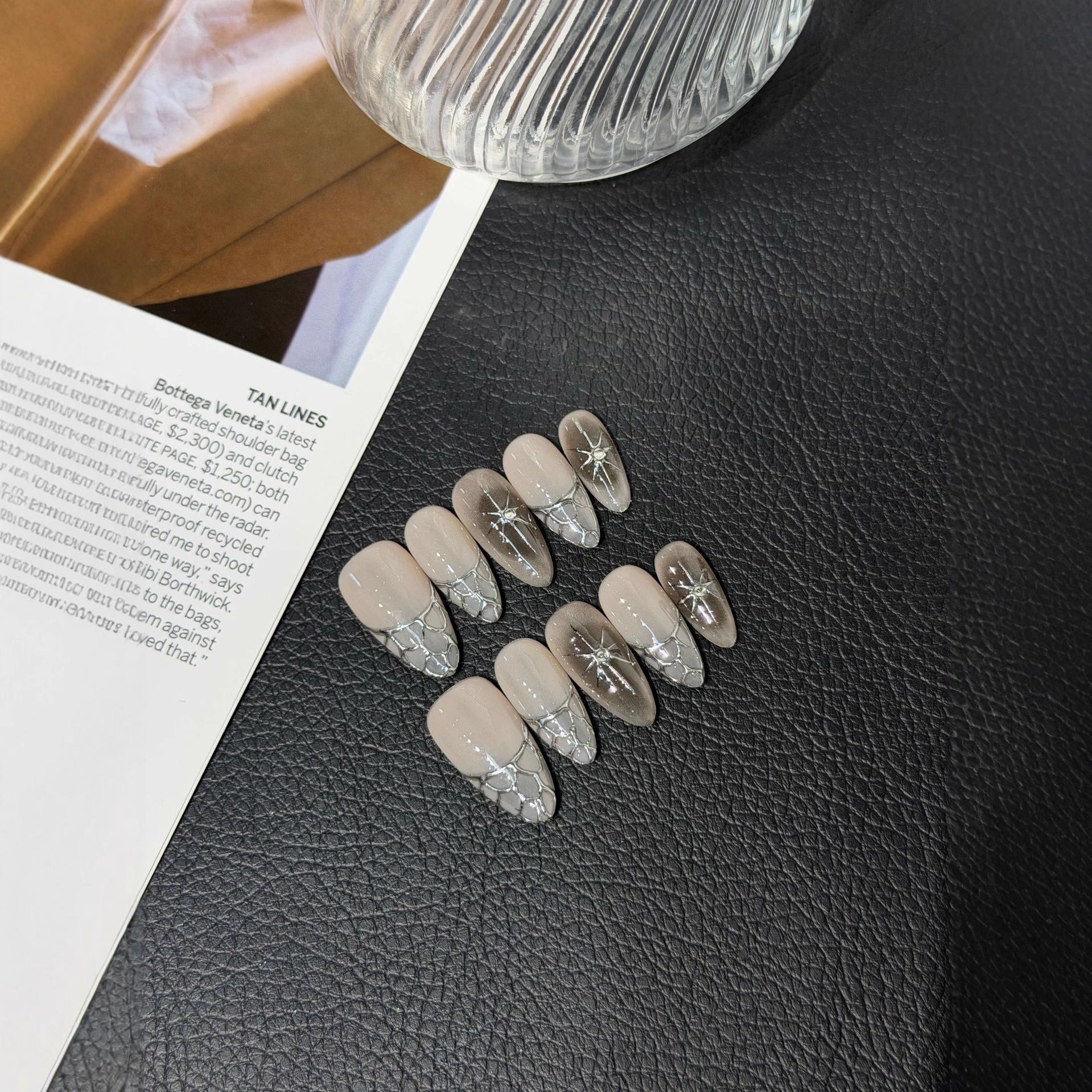 365nails 한밤의 화려함 3D 크리스탈 & 진주 수제 스퀘어형 네일