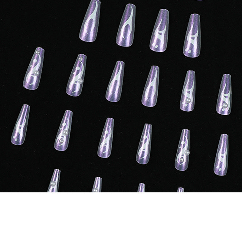 Wear nail long fake nail aurora wear nail white flame pearl nail piece finished product removable nails｜365nails