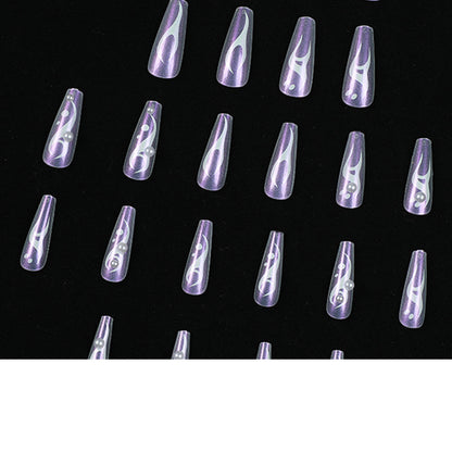 Wear nail long fake nail aurora wear nail white flame pearl nail piece finished product removable nails｜365nails