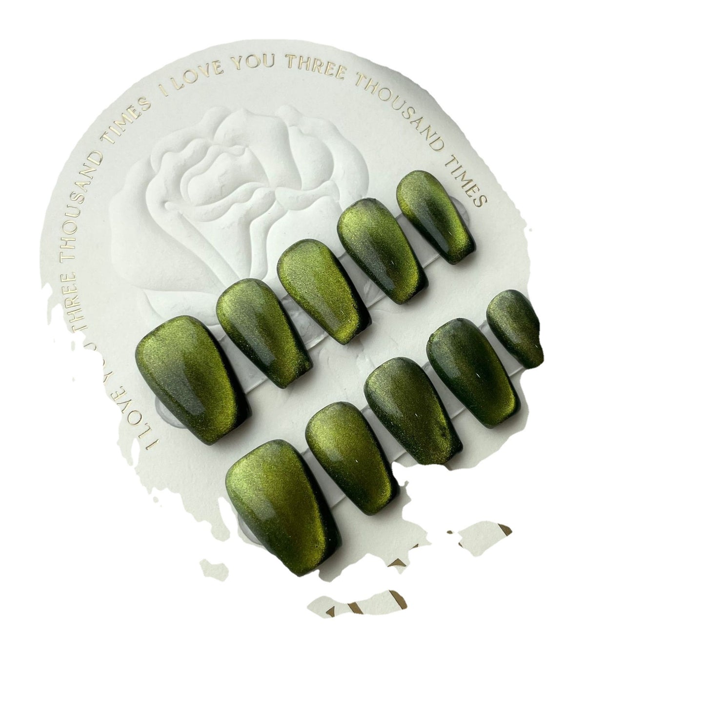 Short Artistic Floral Green Press On Nail Set