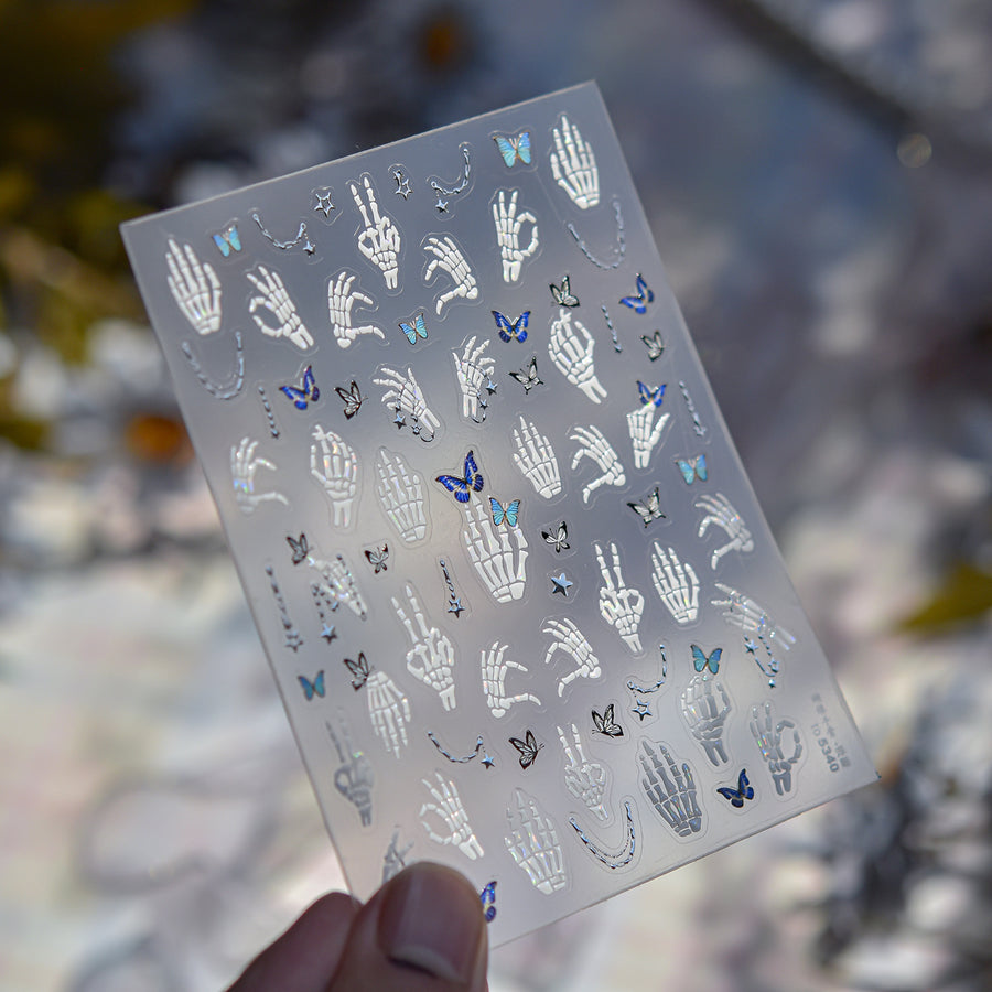 365nails: "Metallic Skeleton Hand & Butterfly" – Nail Art Stickers