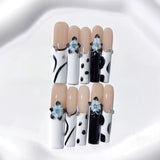 Black White Floral Extra Long Coffin Press On Nails
