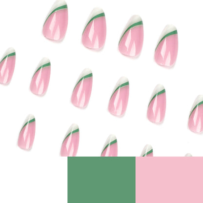 French beveled almond Press on nails green chameleon short manicure fake nail repeatable nail piece factory wholesale｜365nails
