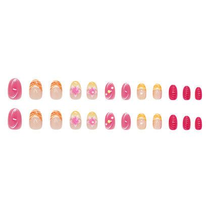 Three-dimensional shell pearl French flower sweet short almond nail   removable manicure 24 pieces｜365nails