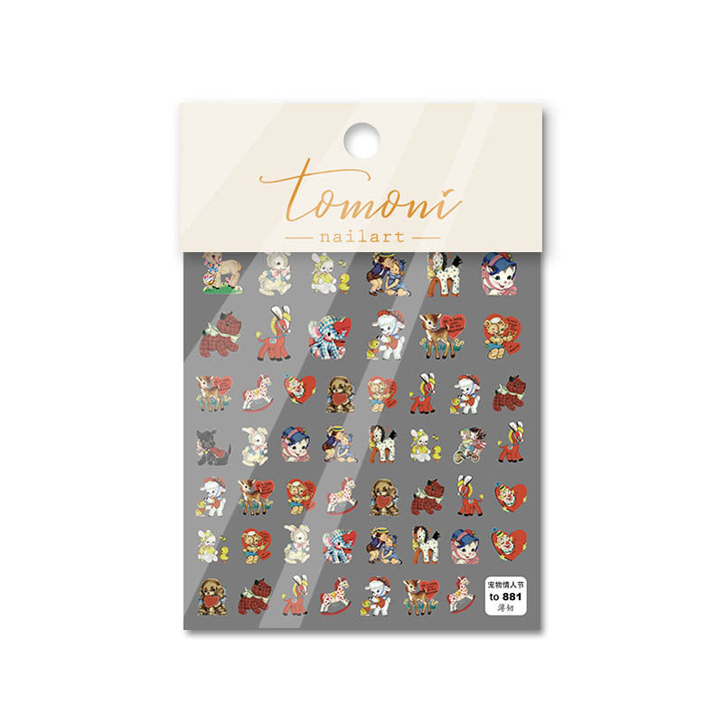 Pet Valentine: "Vintage Pet Couple" – 3D Embossed Nail Sticker