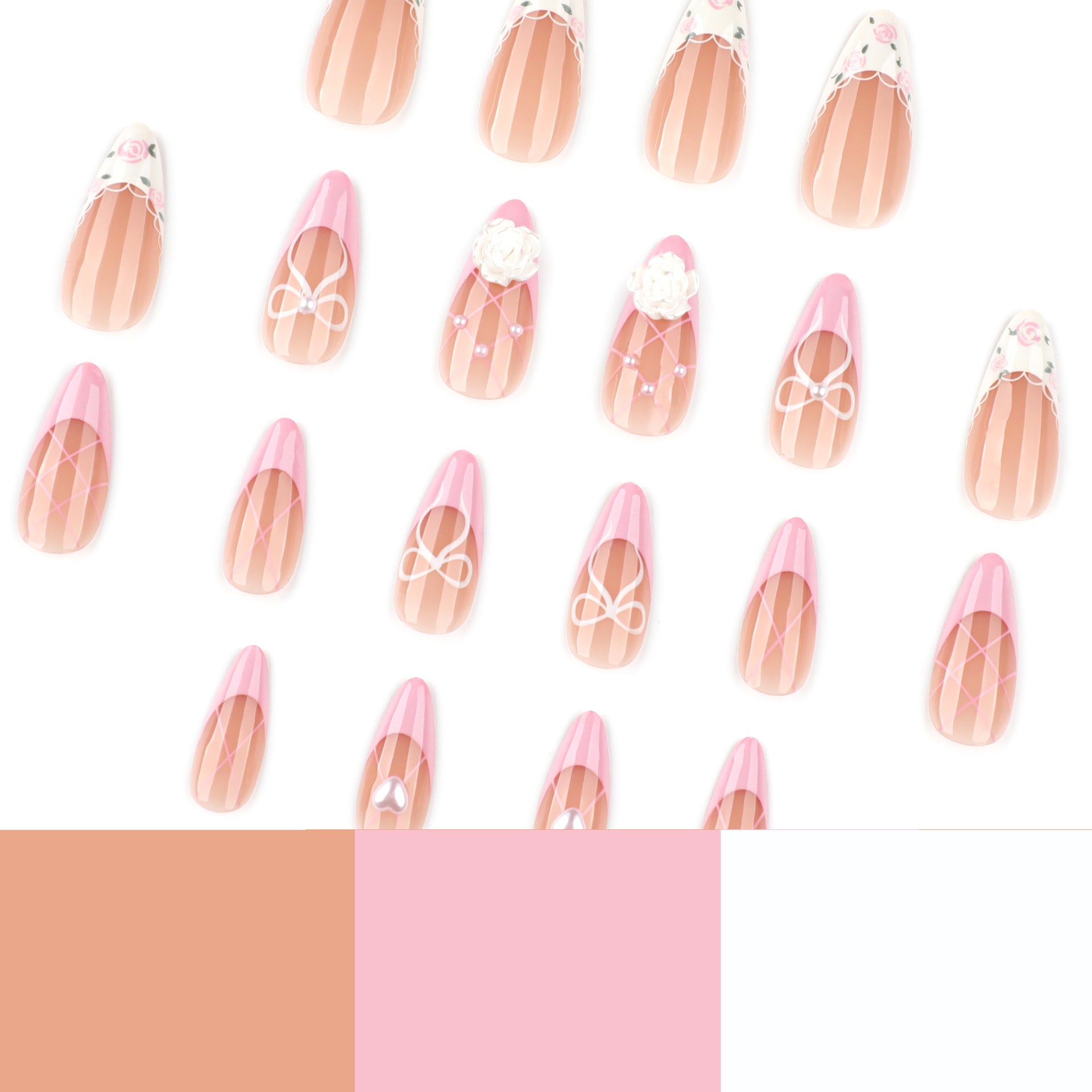 Uñas postizas de camelia tridimensionales con diseño de viento y armadura para manicura francesa, venta al por mayor | 365nails