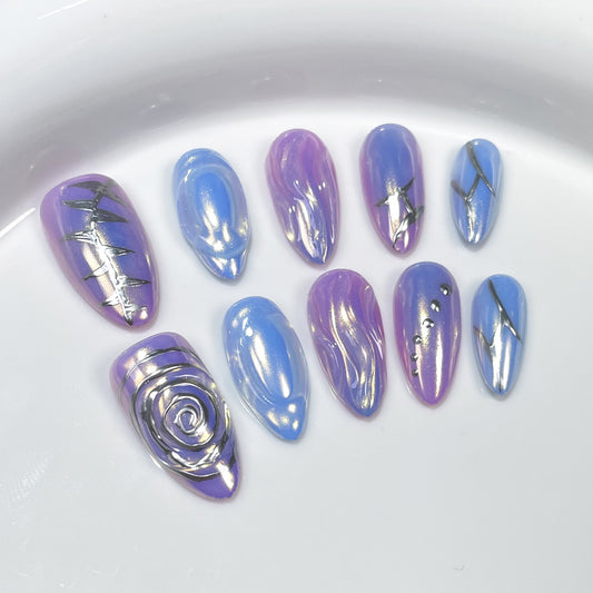 Bursting Aurora Handmade Press-on Nails Unicorn Color Sweet Cool Hand Painted Almond Nail Patch Wearable Nail Patch｜365nails