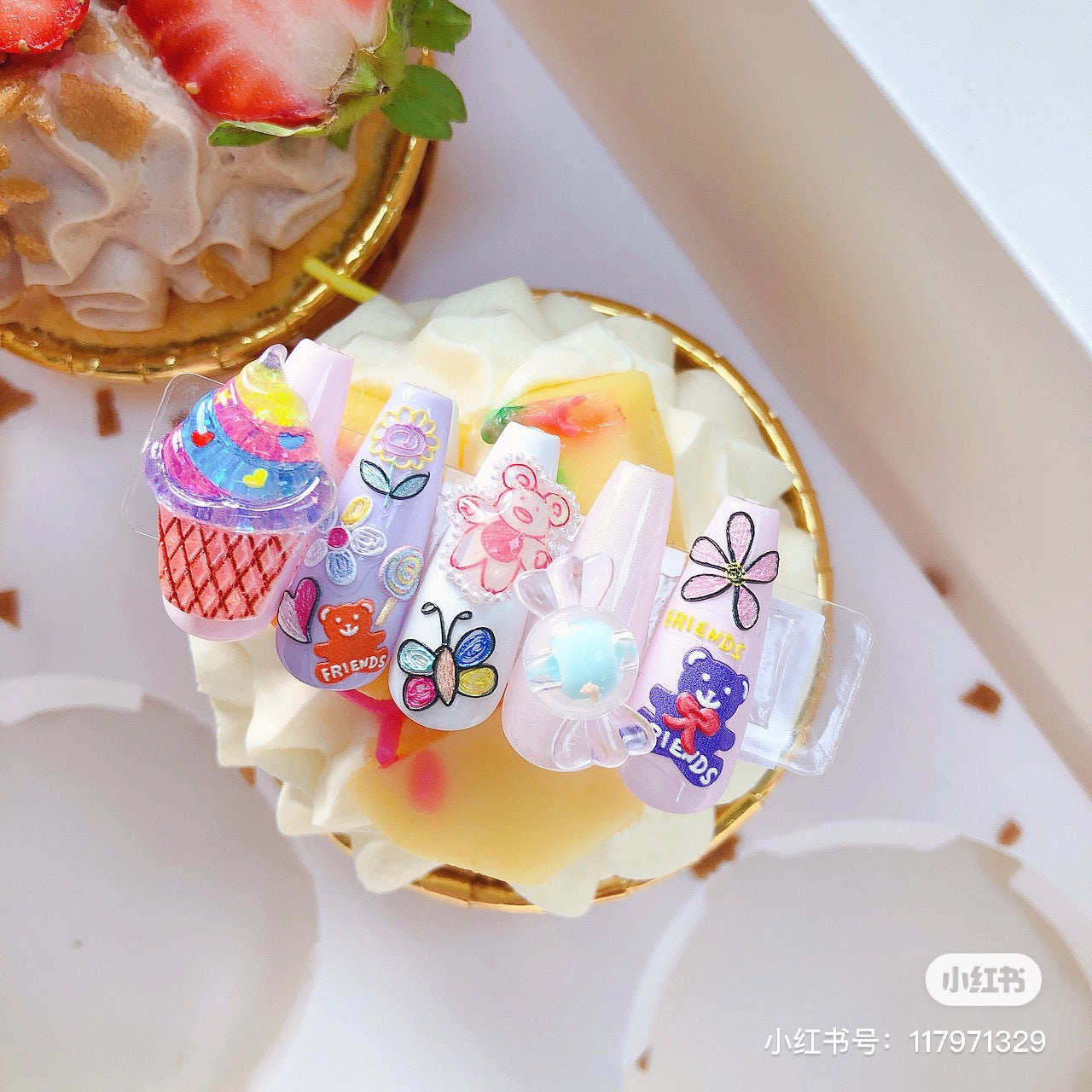 Strawberry Bear Collection: "Kawaii Berry Friends" – 3D Embossed Nail Sticker