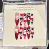 Red Black Ace Card Casino Glam Nails