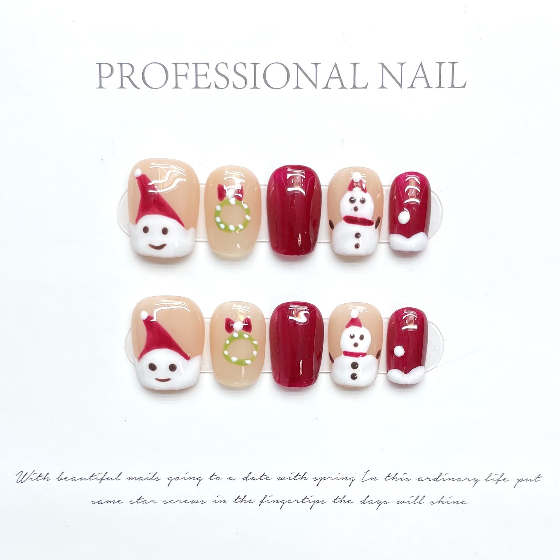 Cute Santa & Snowman Christmas Press‑On Nails – Red and Nude Festive Design