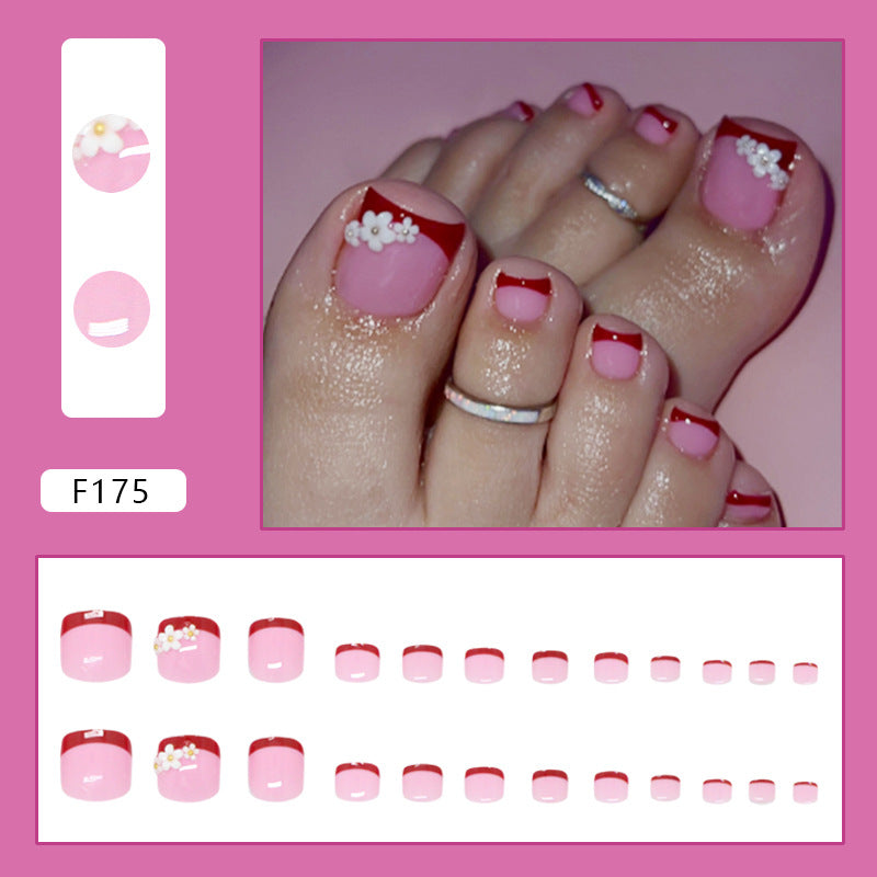 Xia Jing fresh white small daisy French white versatile   removable toenails 24 pieces｜365nails