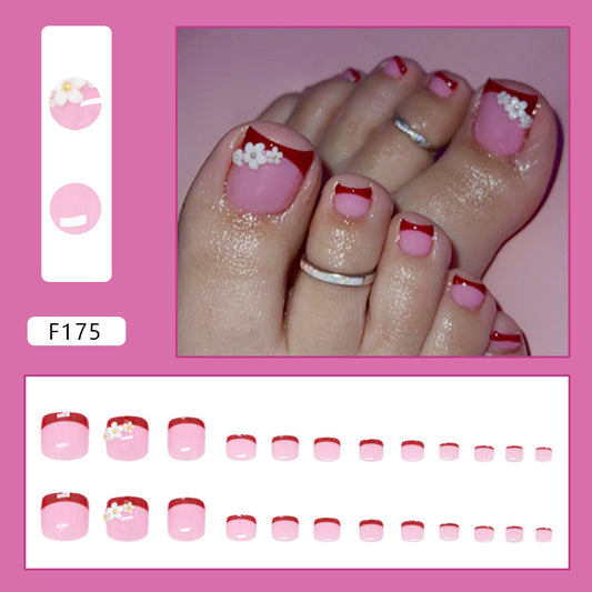 Xia Jing fresh white small daisy French white versatile   removable toenails 24 pieces｜365nails