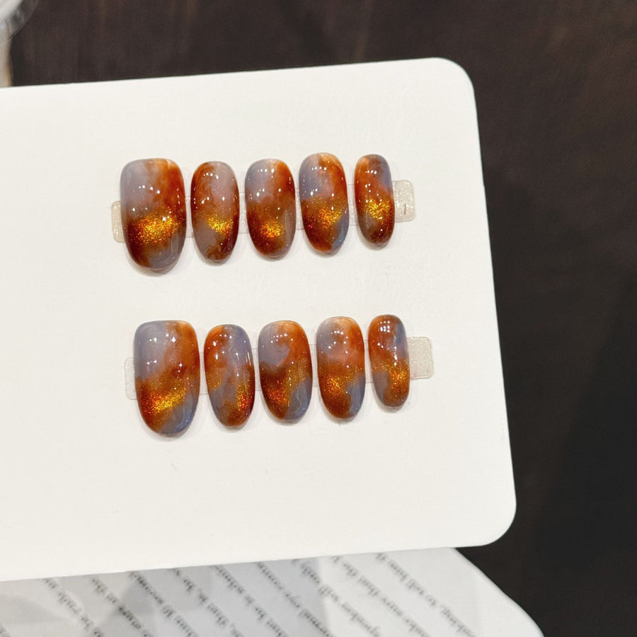 365nails: "Amber Sunset" – Agate Marble Handmade Short Square Nails