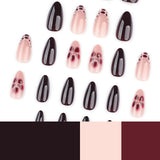 Wine Red Floral Accent Nails with Chic Mixed Design