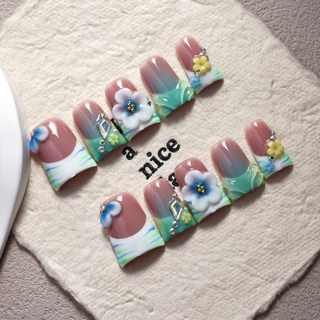 Pastel Floral Gradient Sculpted Press On Nails