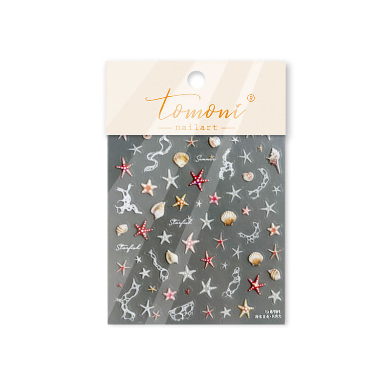 Coastal Starfish Collection: "Seashell Star" – 3D Embossed Nail Sticker