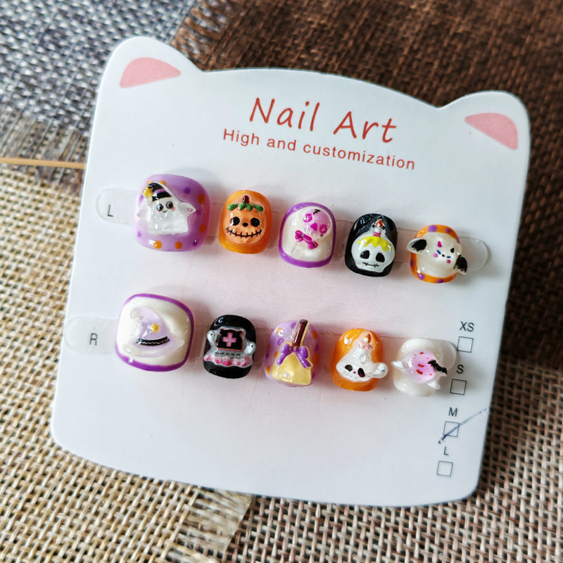 365nails-萬聖節驚奇兒童系列：「可愛幽靈嘉年華」 – 兒童短款方形穿戴甲