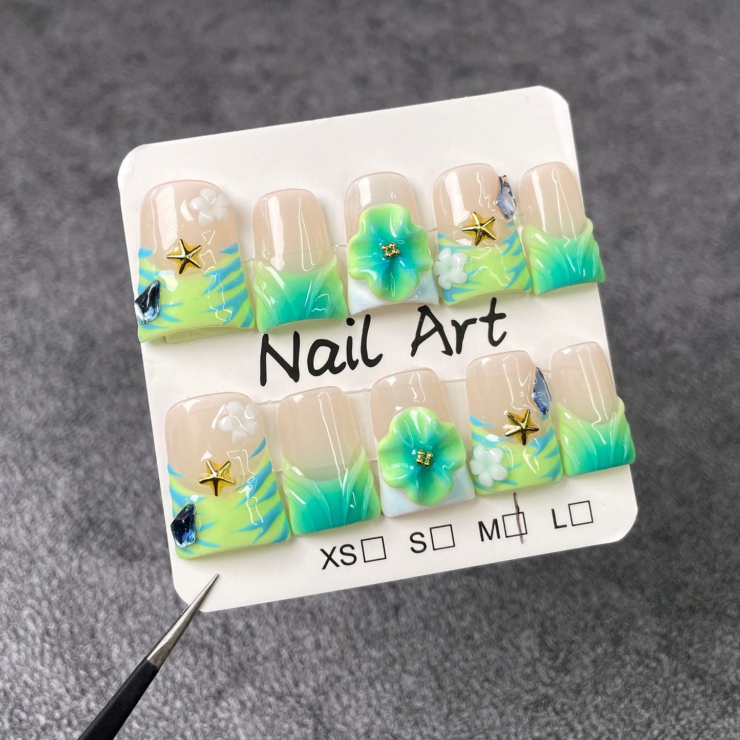Duck bill nail ice through hand-painted 3D three-dimensional engraved short nail art summer small fresh handmade press-on nails｜365nails