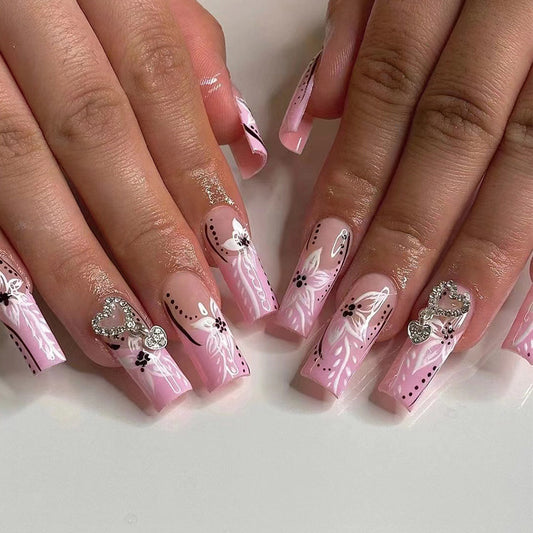 Art Wholesale French Pink Edge Mosaic Love Rhinestone  Art Advanced Long  Products｜365nails