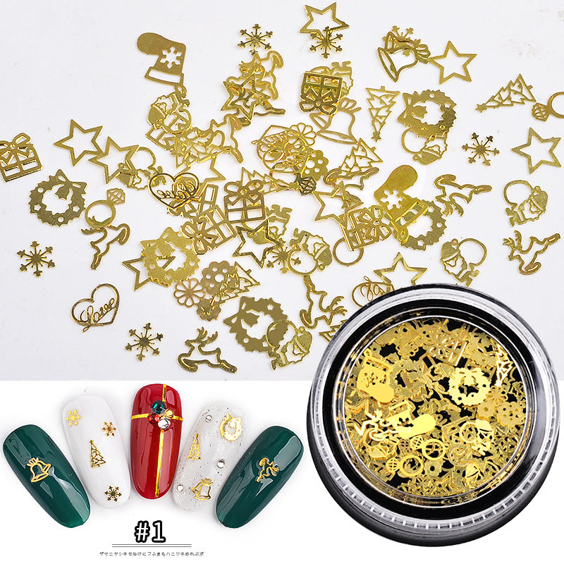 Christmas Gold Metal Nail Art Mix – Hollow Festive Shapes for Gel & Acrylic (MOQ=3)