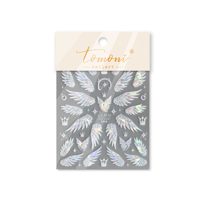 Angel Wings & Crown: "Iridescent Pearl" – 3D Nail Sticker