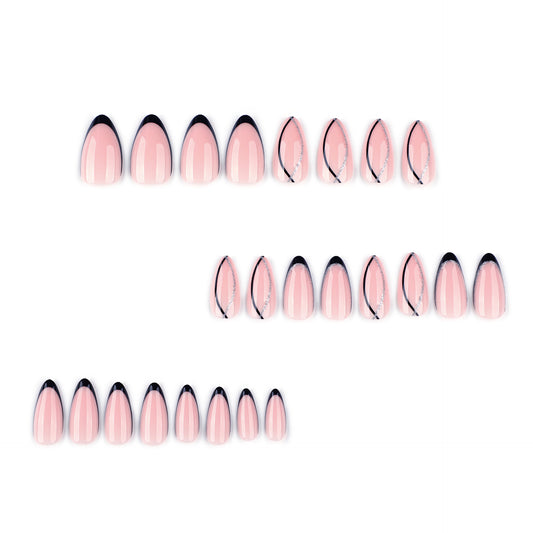 hot-selling French black wearable nail glitter line wearable nail piece repeatable nail piece wholesale｜365nails