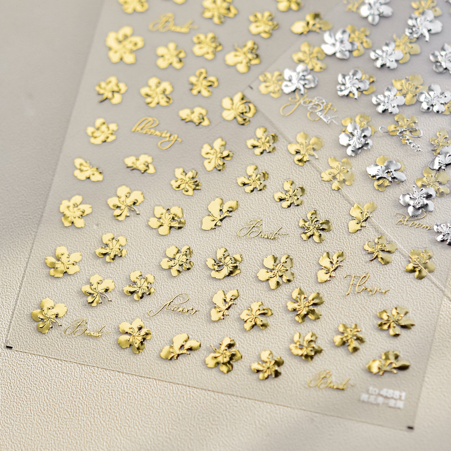 Gold Foil Cherry Blossom: "Elegant Sakura Bloom" – 5D Embossed Nail Sticker