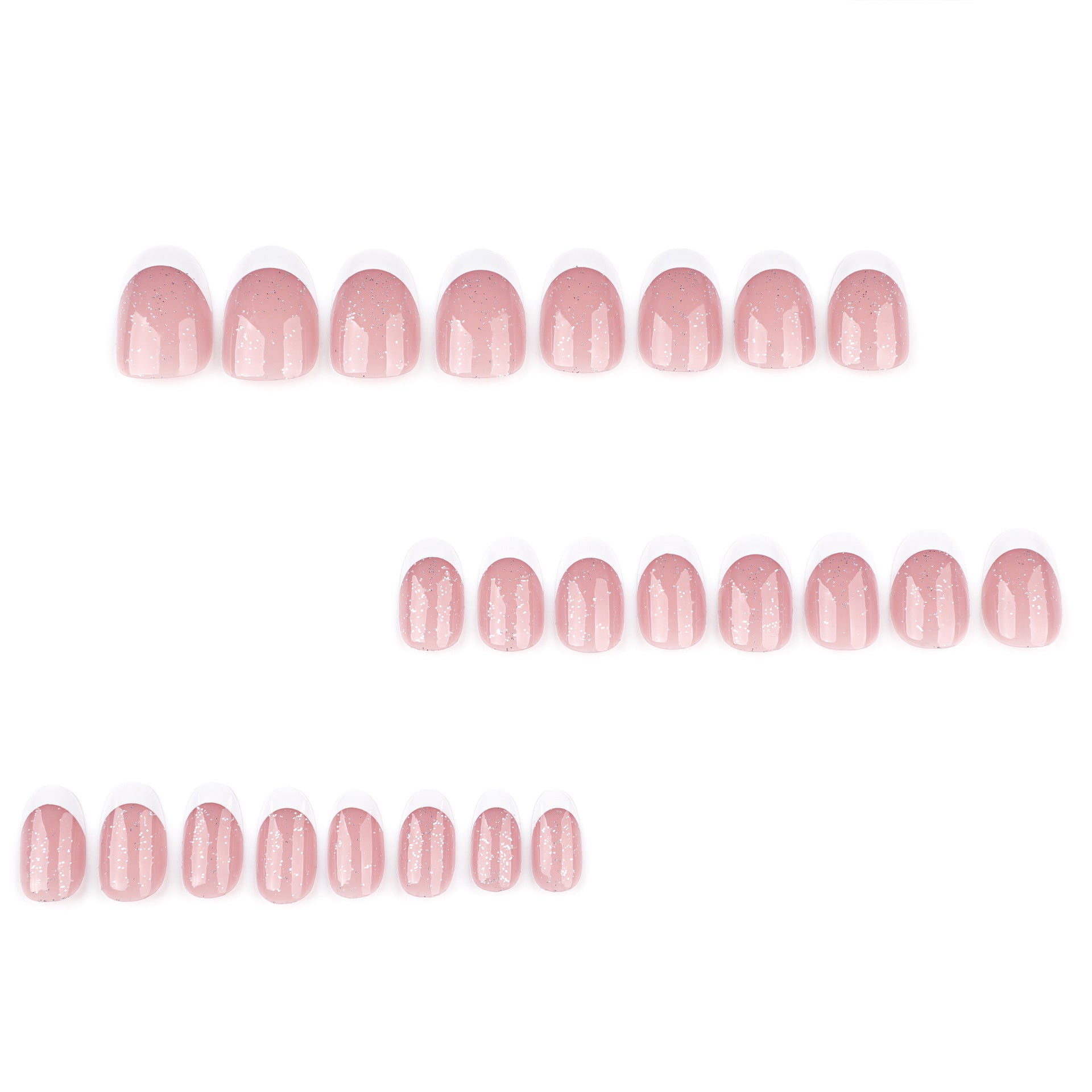 Unhas postiças curtas ovais francesas clássicas, simples, com bordas brancas, glitter, tabletes para arte em unhas, mais vendidas no atacado｜365nails