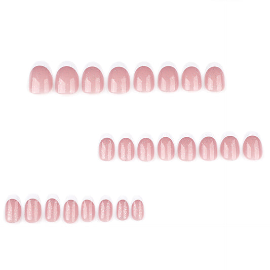 Simple classic French white edge short oval press-on nails glitter nail art tablets  hot-selling fake nail wholesale｜365nails