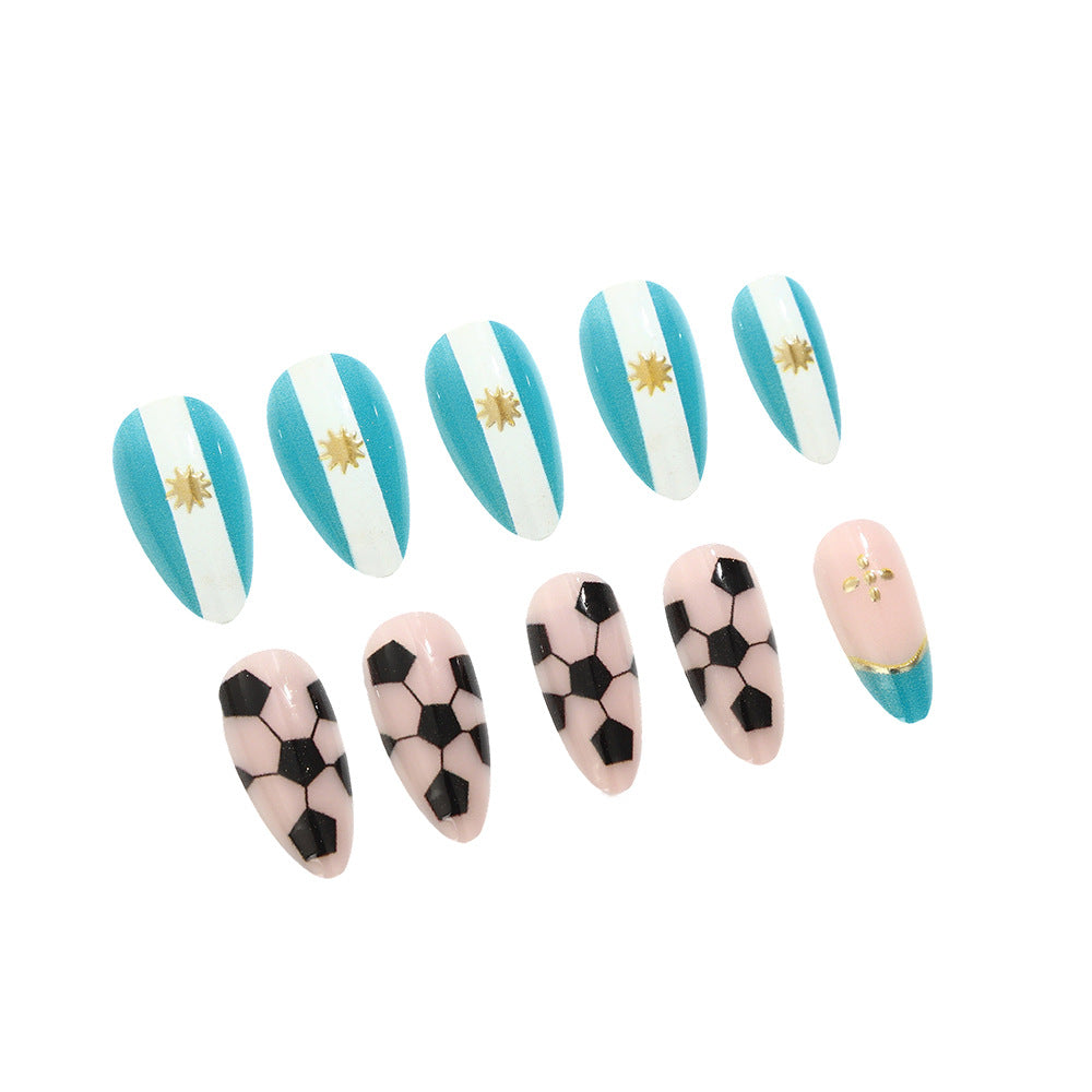 World Cup Argentina Flag Football Gold Accent Press-On Nails (Stiletto/24pcs/Fashion)