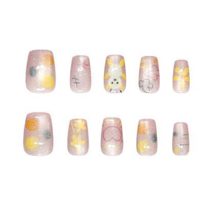 Nail Tips  Prefabricated nail Hand-painted Lines Starlight Love Cartoon Flower Bear Cat Eye Wear nail 30 Pieces｜365nails