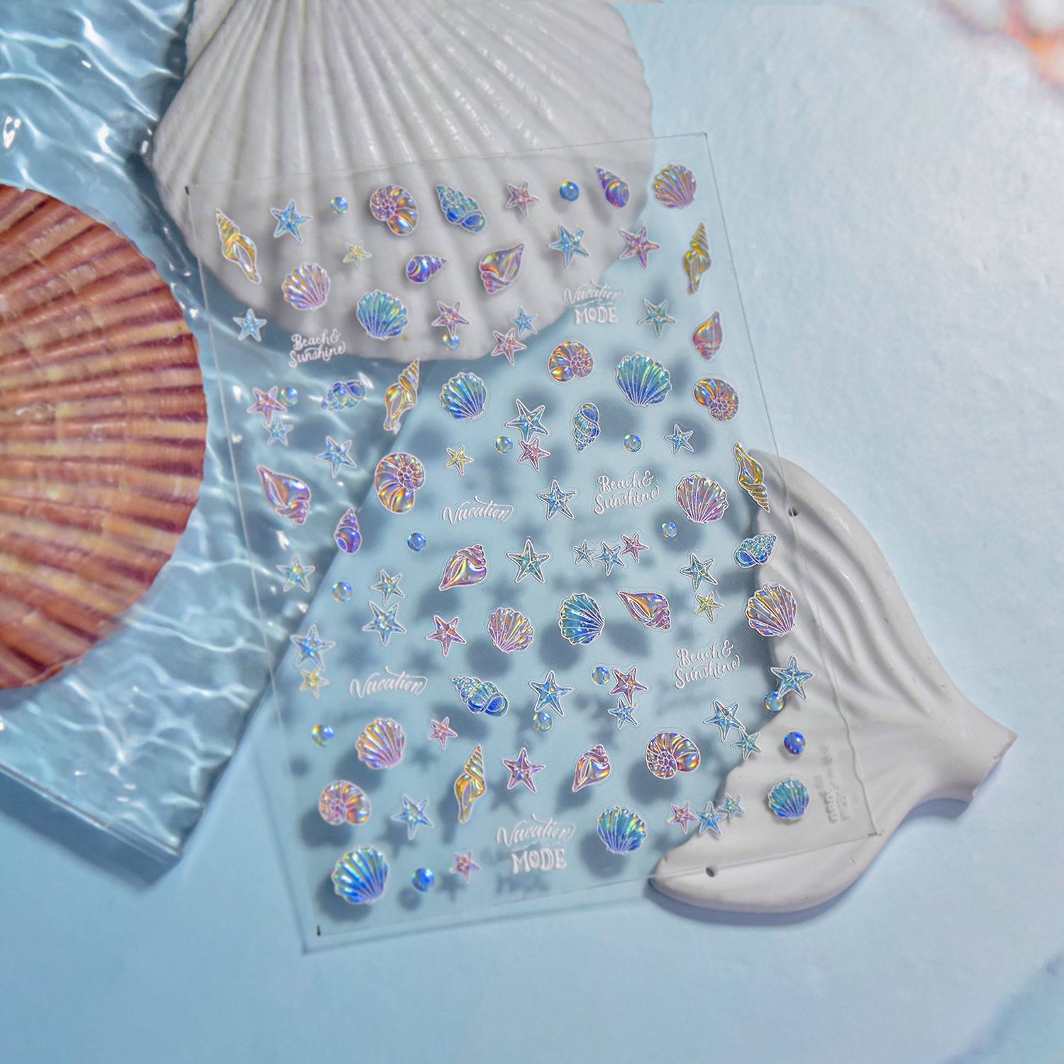 Ocean Shell Collection: "Iridescent Seashell" – 3D Holographic Nail Sticker