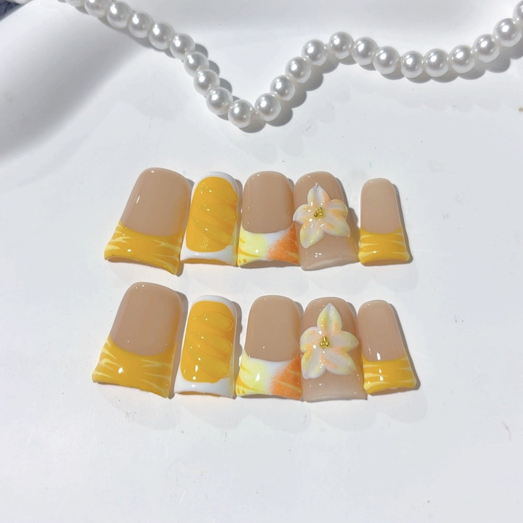 Mango Tango: "Tropical Bloom" – Unhas Postiças Quadradas Curtas