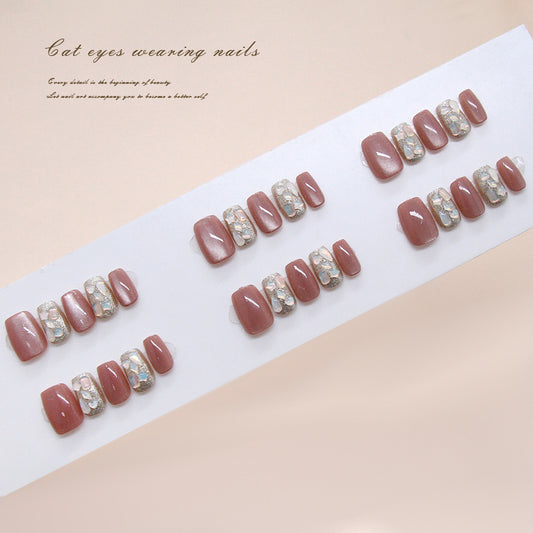 Nail Tips  prefabricated nail, iced tea, sparkling champagne, broken diamonds, cat eye diamonds, , removable and wearable nail 30 pieces｜365nails