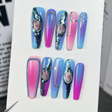 Handemade press on nails Grotesque Future Mechanical Wind Creative Hand Painted Sweet Cool Colorful Spice Girl Nail Art｜365nails