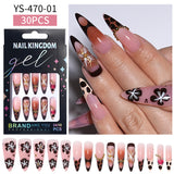 Hot-selling  press on nails sweet and cool flower leopard print removable almond-shaped long finished fake nail wholesale