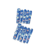 Ocean Blue Crystal Star Heart Glitter Press On Nails