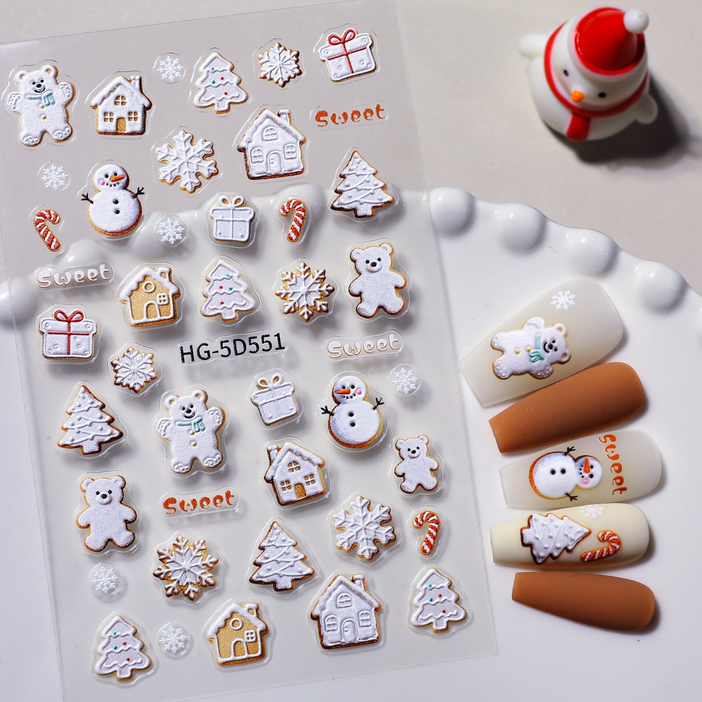 Original Christmas snowman manicure sticker 5D relief three-dimensional colored Christmas tree DIY nail sticker jewelry HG model
