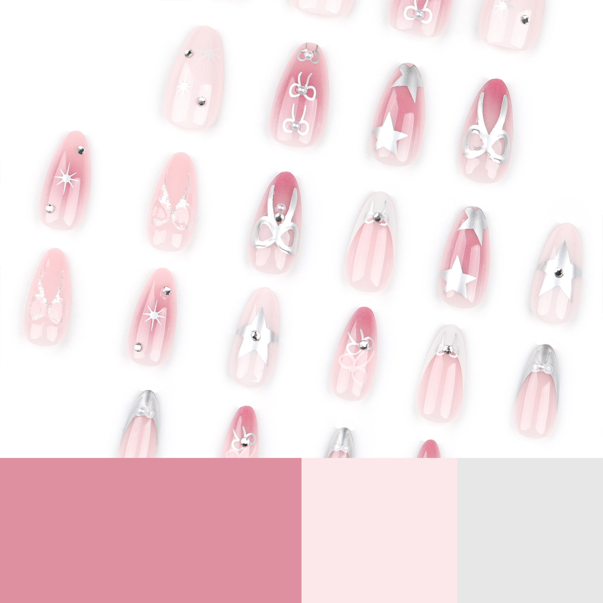 法式杏仁形甲片｜爆款蝴蝶結與腮紅星星美甲｜365nails