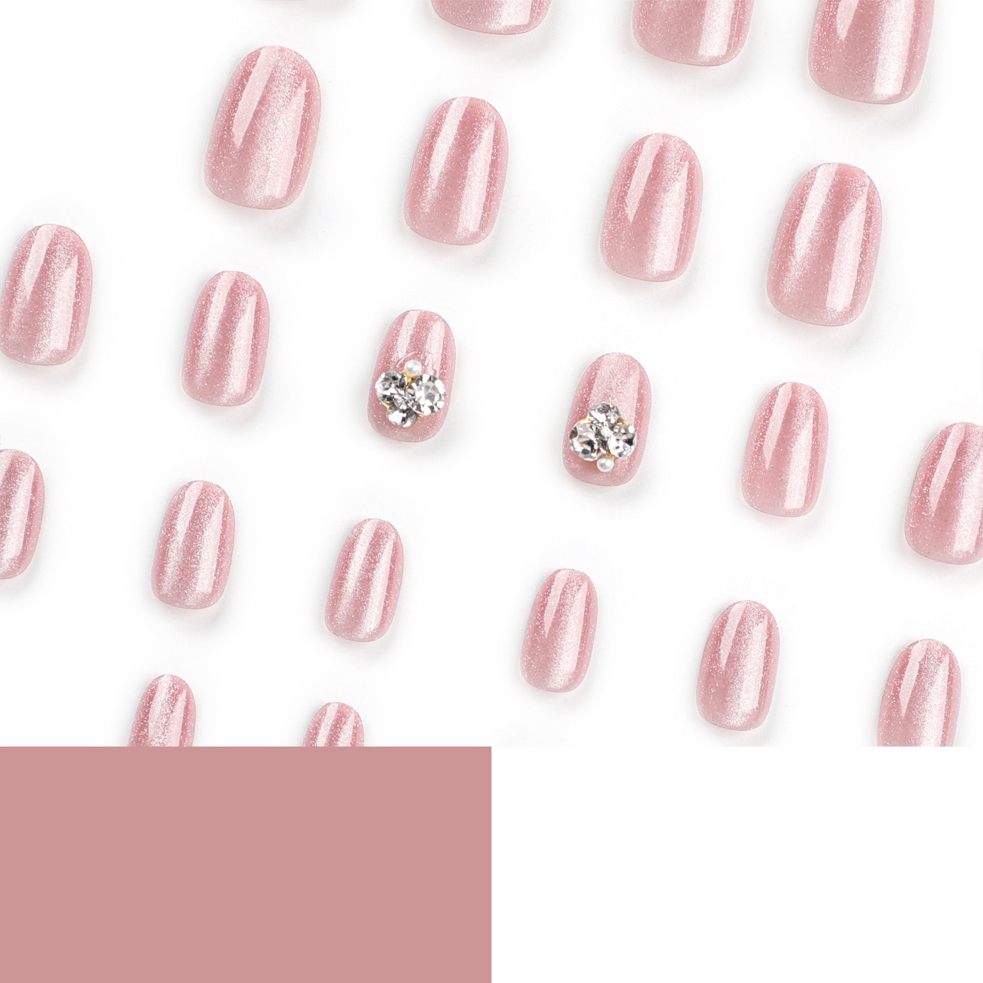 press-on nails Pink cat eye Diamond Diamond Short Round Nail Art Nail Art Sheet Finished Product  Solid Color Nail Art Sheet Removable｜365nails