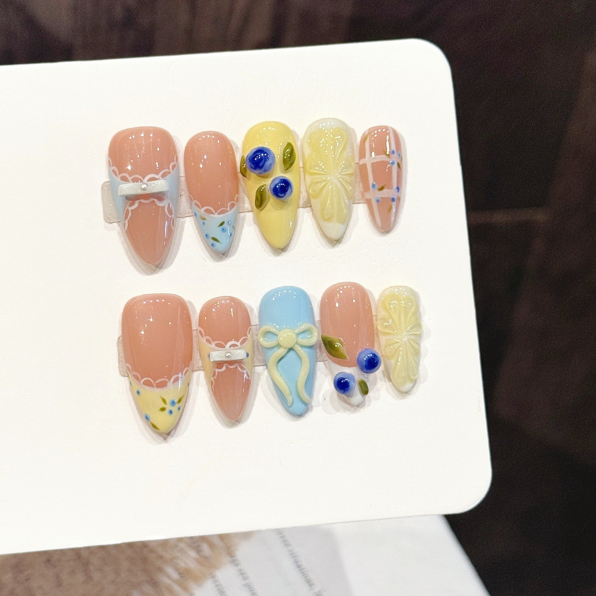 Lemon Blueberry Pastel Press On Nails