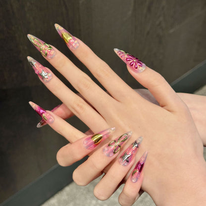 Island Holiday Spice Girl Painted Magic Mirror Pink Flowers Pure Handmade nails | 365nails